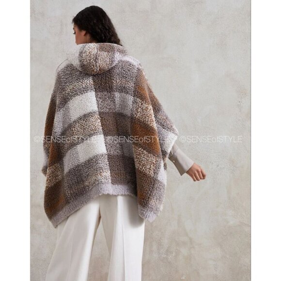 Brunello Cucinelli Cashmere Knit Hooded Poncho Top Sweater Fleecy Teddy Size S - Picture 2 of 9